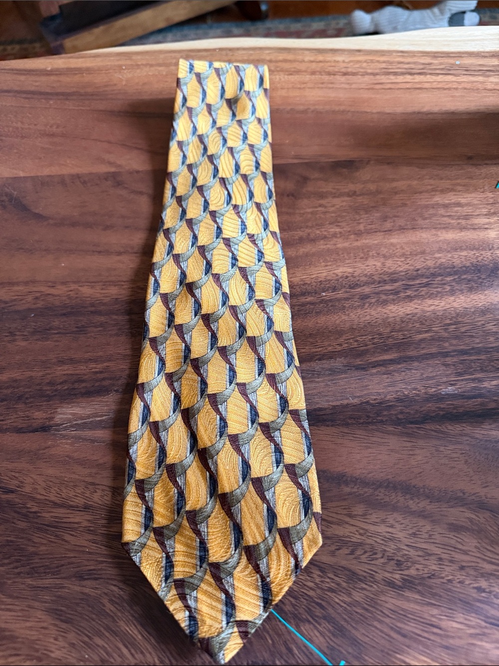 Robert Talbott Gold and Brown Interlocking Geometric Silk Tie